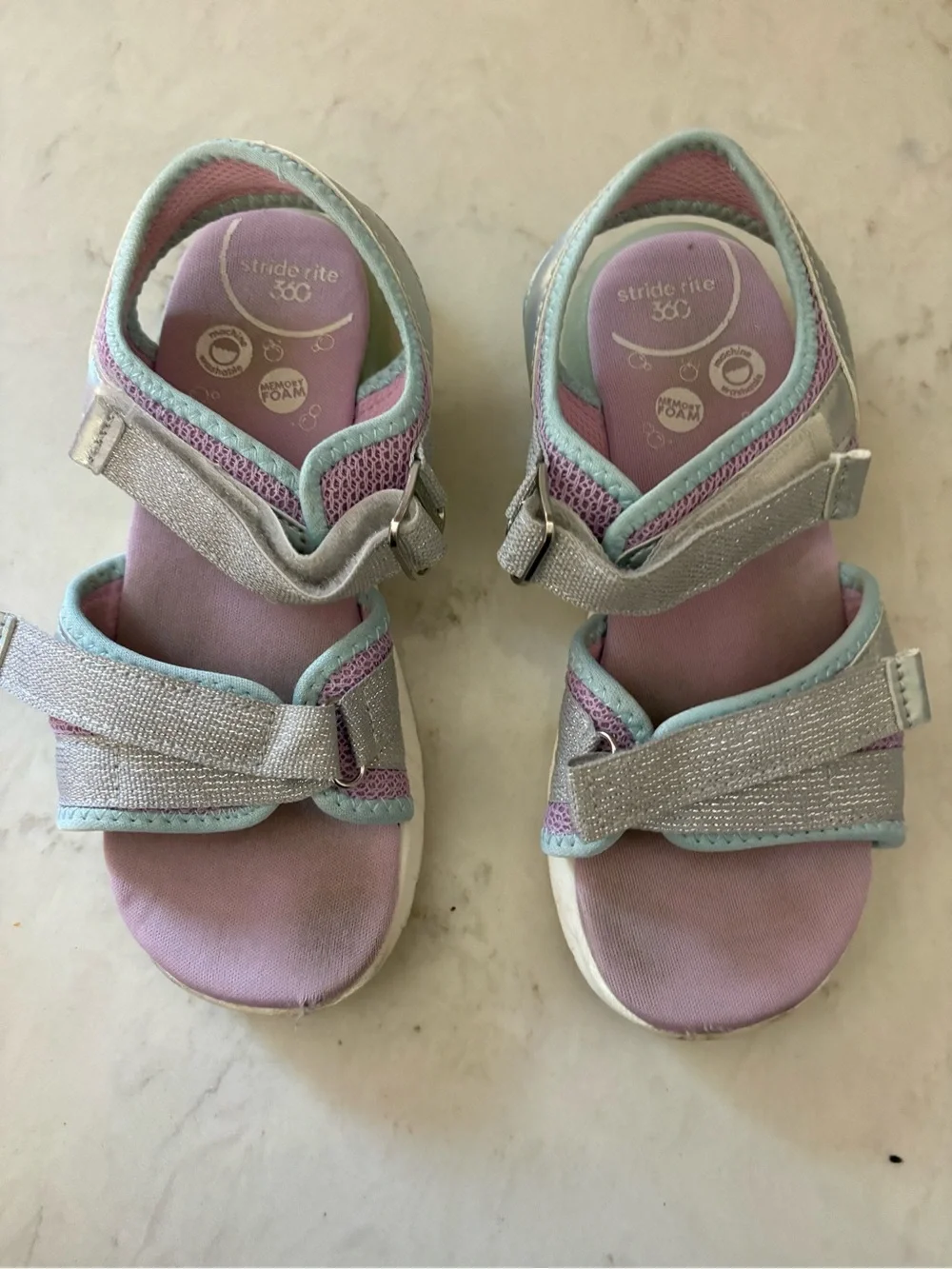 Stride Rite 360 Girls Sport Sandals Size 13 Memory Foam Hook & Loop light up!